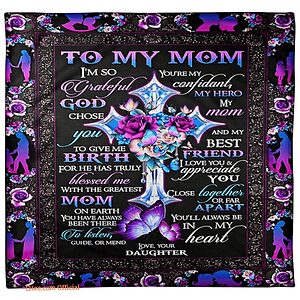 blanketify to my mom im so grateful god chose you flowers and cross blanket - Super King - Ettee