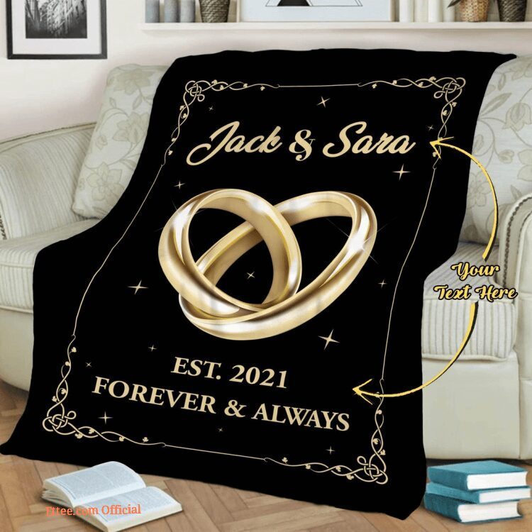 Valentine Forever Always Customized Name Couples Fleece Quilt Blanket