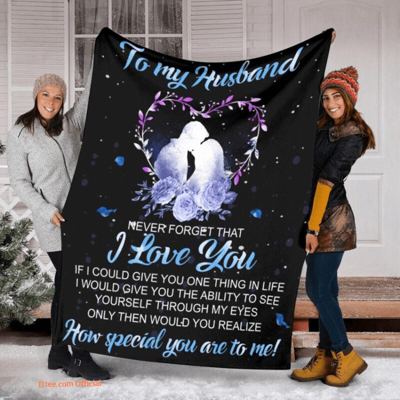 To My Husband Never Forget That I Love You Heart Fleece Quilt Blanket