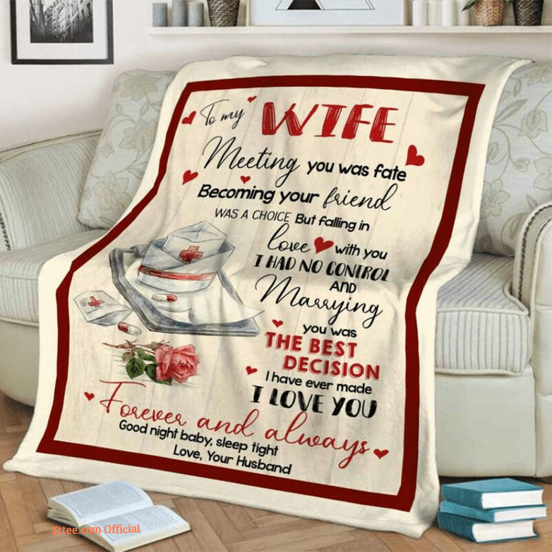 Valentine's Day To My Wife Nurse Quilt Blanket. Foldable And Compact