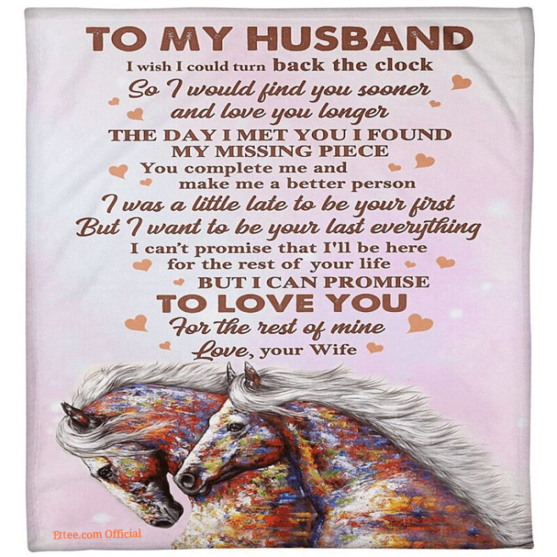 colorful horse to my husband to love you quilt blanket