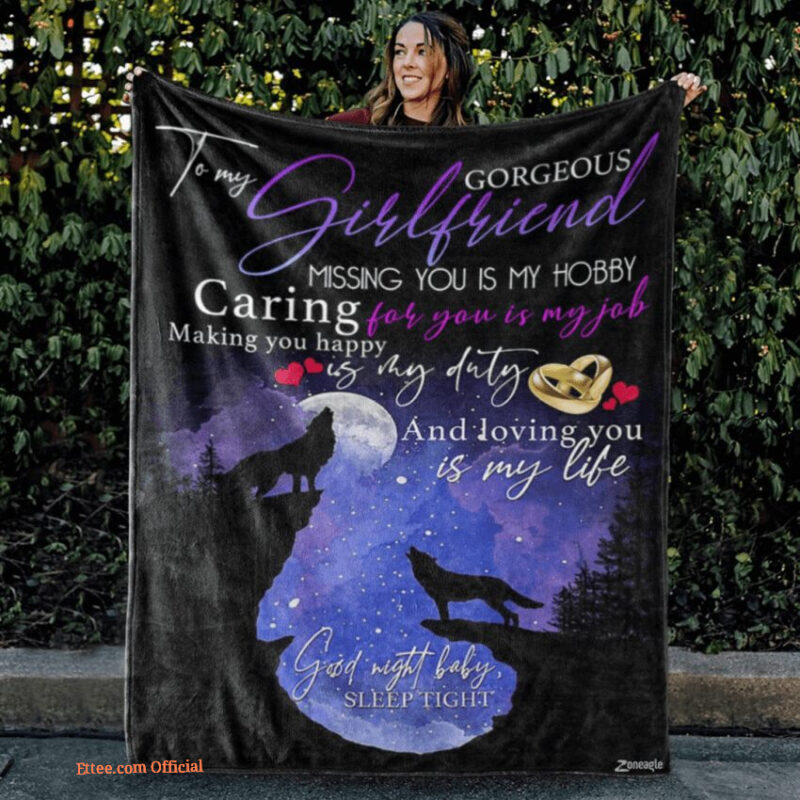 To My Girlfriend Missing You Is My Hobby Wolf Quilt Blanket