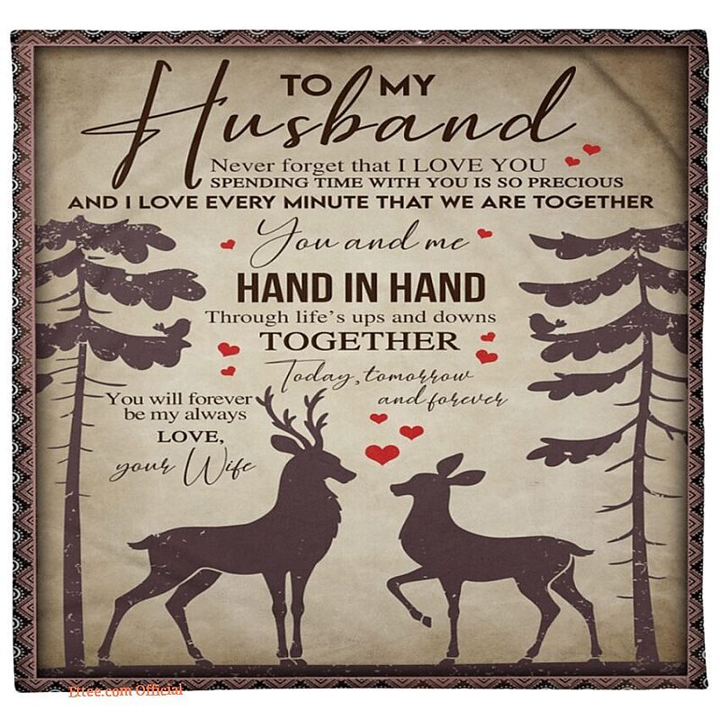 gift for husband blanket never forget that i love you deer couple hand in hand - Super King - Ettee