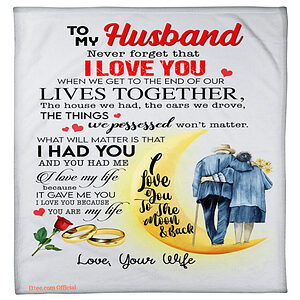 gift for husband blanket to my husband i love you to the moon and back - Super King - Ettee