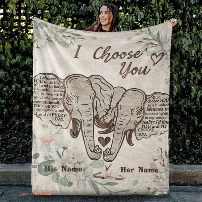 To My Wife I Choose You Elephant Customized Name Quilt Blanket