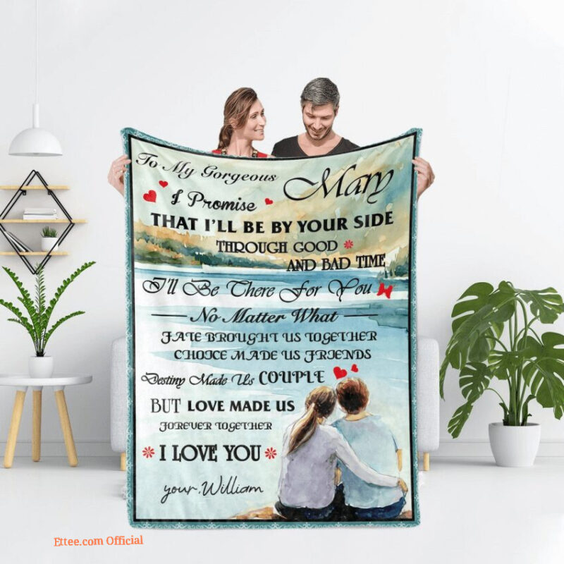 Valentine To My Wife Customized Name Quilt Blanket. Foldable And Compact