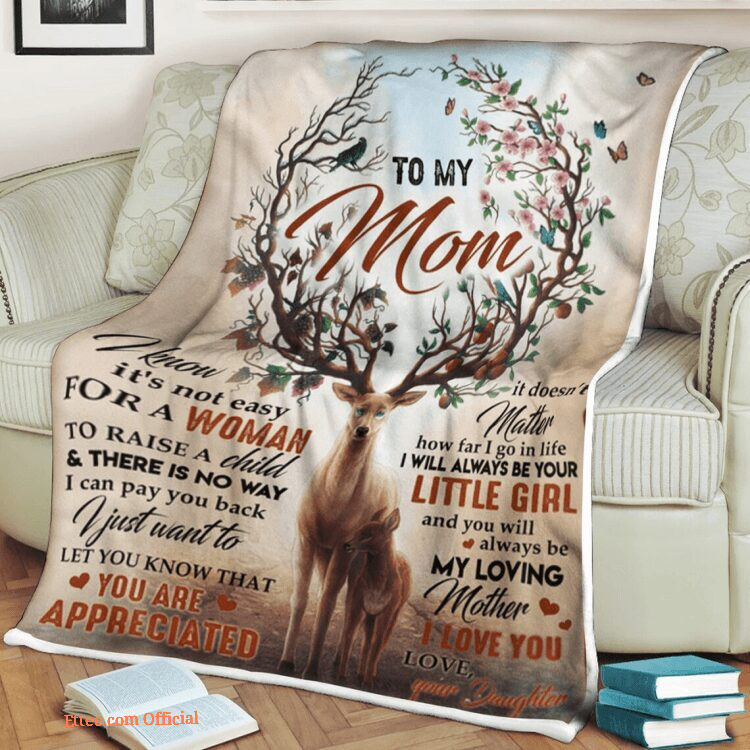 To My Mother Deer Flower Fleece Quilt Blanket. Light And Durable