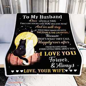 to my husband i love you forever and always cat couple fleece blanket for valentines - Super King - Ettee