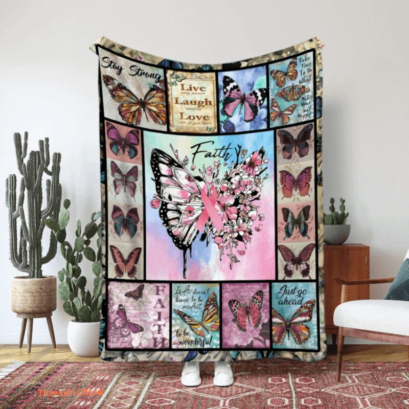 A Girl Breast Cancer Awareness Quilt Blanket. Foldable And Compact