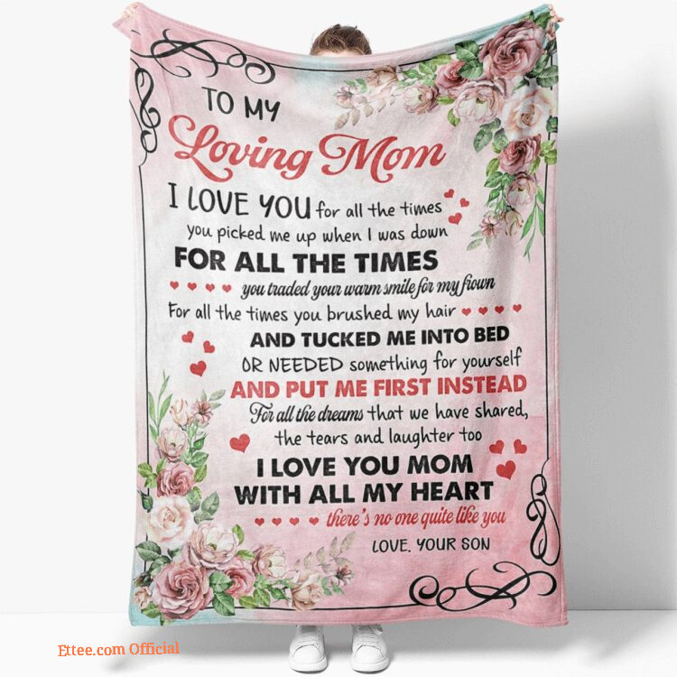 I Love You Mom With All My Heart Quilt Blanket. Foldable And Compact