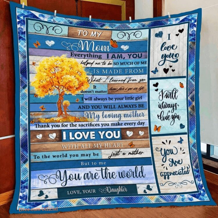 To My Mom Quilt Blanket I Love You With All My Heart. Foldable And Compact
