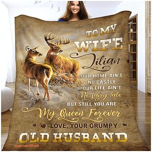 gift for wife blanket deer couple to my wife still you are my queen - Super King - Ettee