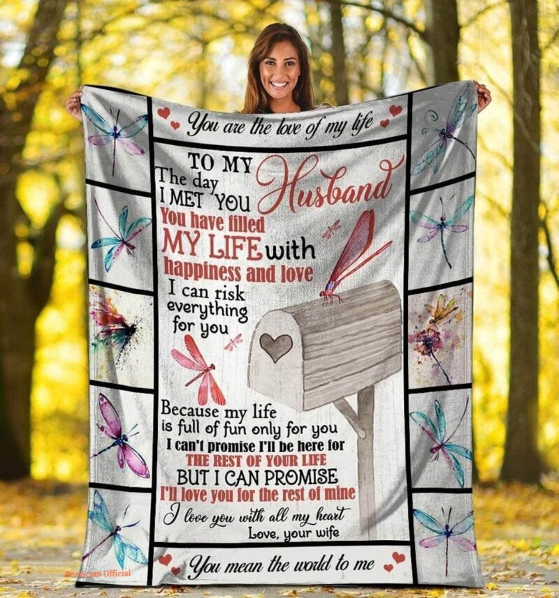 Dragonfly To My Husband Gift for Wife Women Quilt Blanket. Foldable And Compact