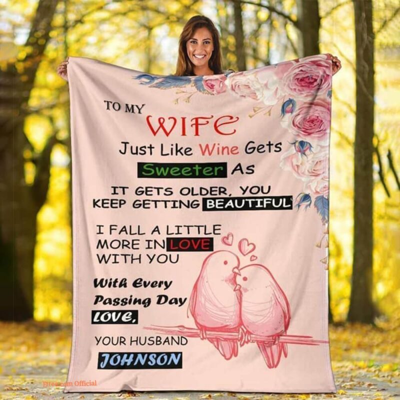 Valentine To My Wife Quilt Blanket From Husband Pink Bird Couple Love