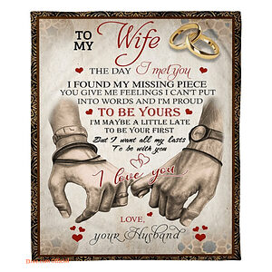 gift for wife blanket to my wife i love you rings hand in hand blanket - Super King - Ettee