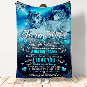gift for wife blanket to my wife i love you wolf - Super King - Ettee