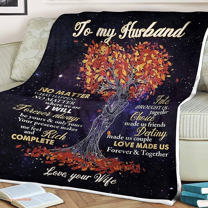 Tree Heart Quilt Blanket To My Husband Quilt Blanket. Foldable And Compact - Super King - Ettee