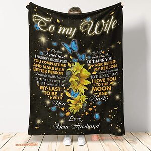 gift for wife blanket to my wife the day i met you sunflower butterfy - Super King - Ettee