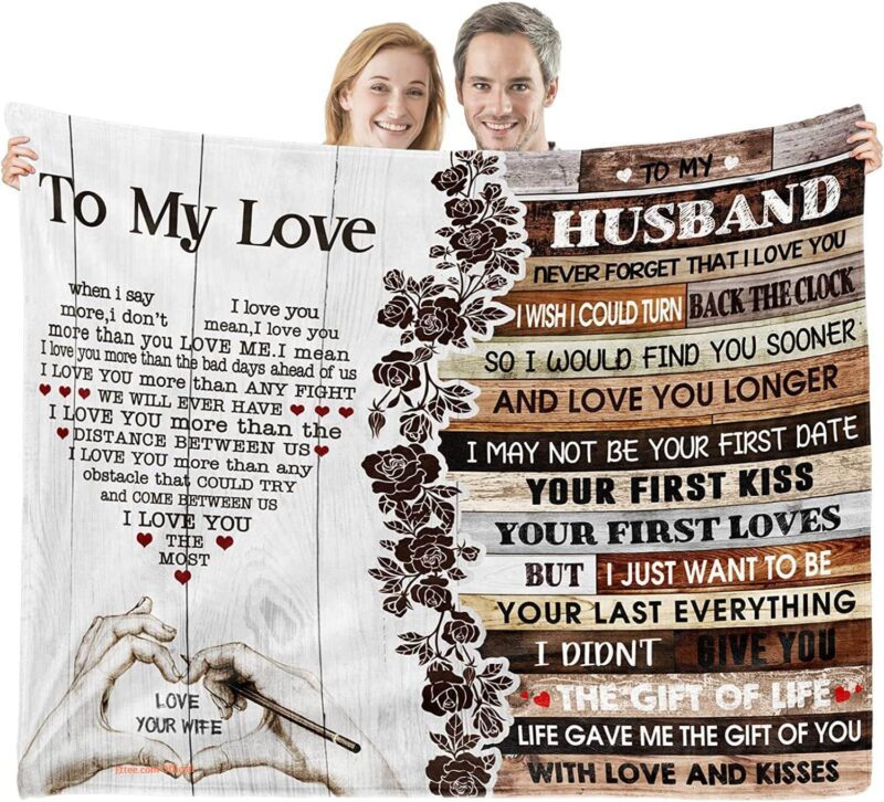 Valentine's Husband Quilt Blankets From Wife To My Love. Foldable And Compact