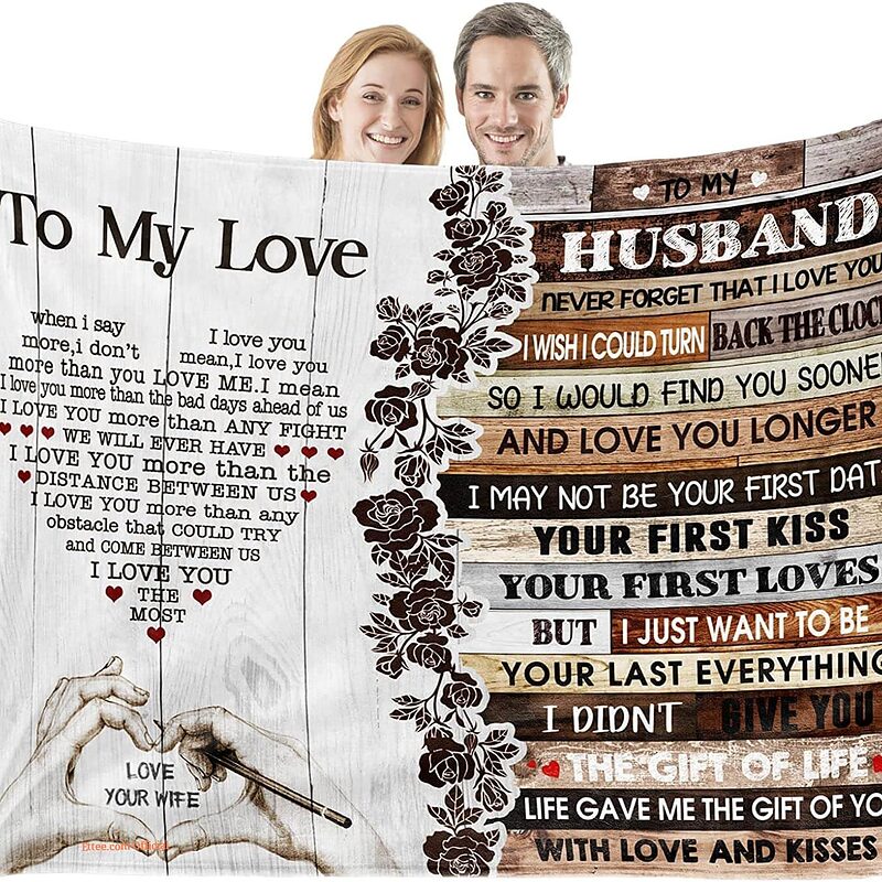 Valentine's Husband Quilt Blankets From Wife To My Love. Foldable And Compact - Super King - Ettee