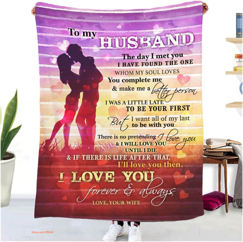 Valentine To My Husband Quilt Blanket. Foldable And Compact