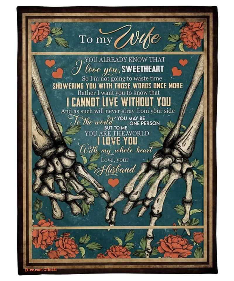 To My Wife Blanket From Husband Red Flowers Hand in Hand Valentine