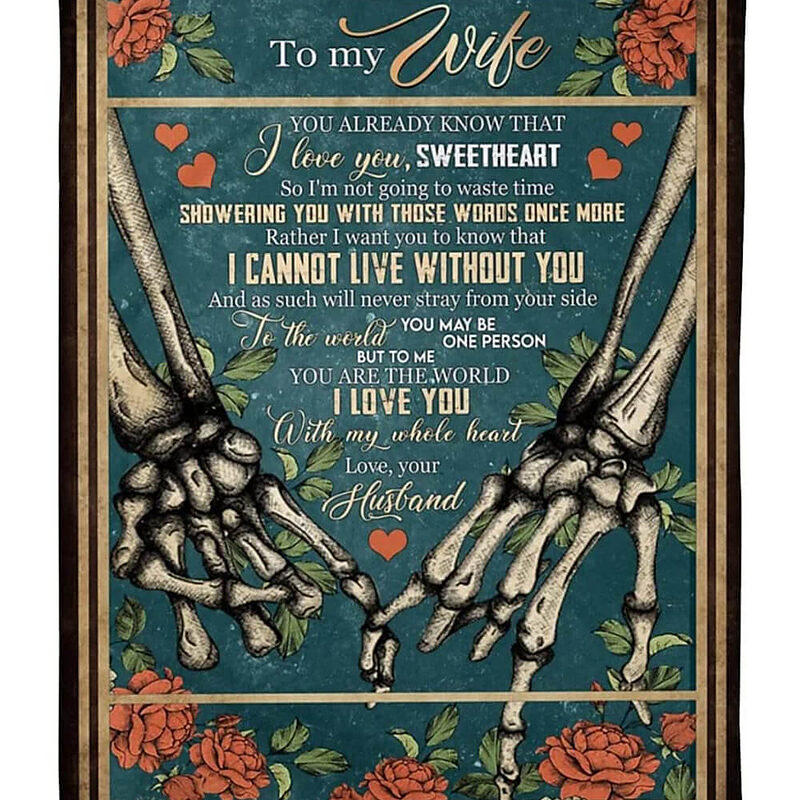 To My Wife Blanket From Husband Red Flowers Hand in Hand Valentine - Super King - Ettee