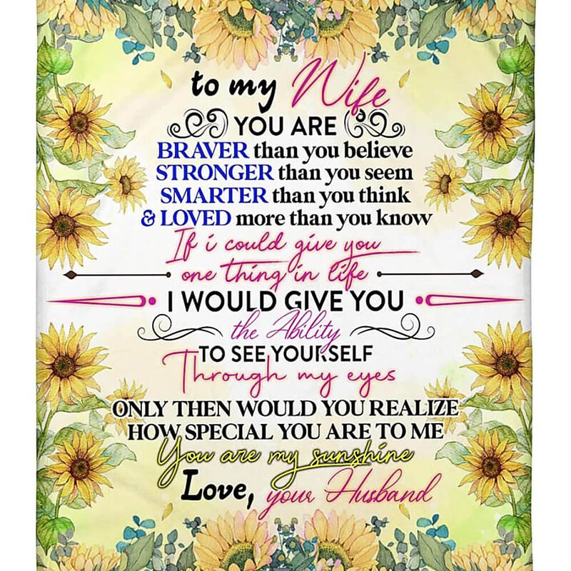 To My Wife Quilt Blanket From Husband Meaningful Saying Sunflowers - Super King - Ettee