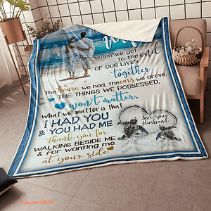 my wife love on the beach thank you for walking beside me gift from husband blanket - Super King - Ettee
