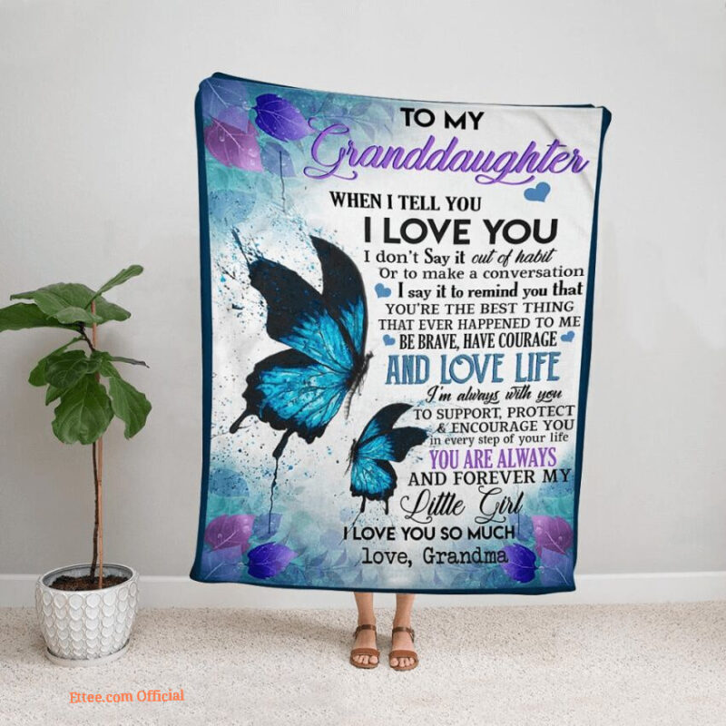 Butterfly To My Granddaughter Quilt Blanket. Foldable And Compact