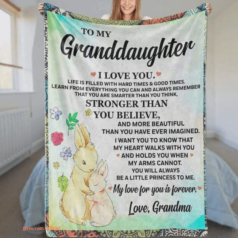 To My Granddaughter Bunny Quilt Blanket. Light And Durable. Soft To Touch