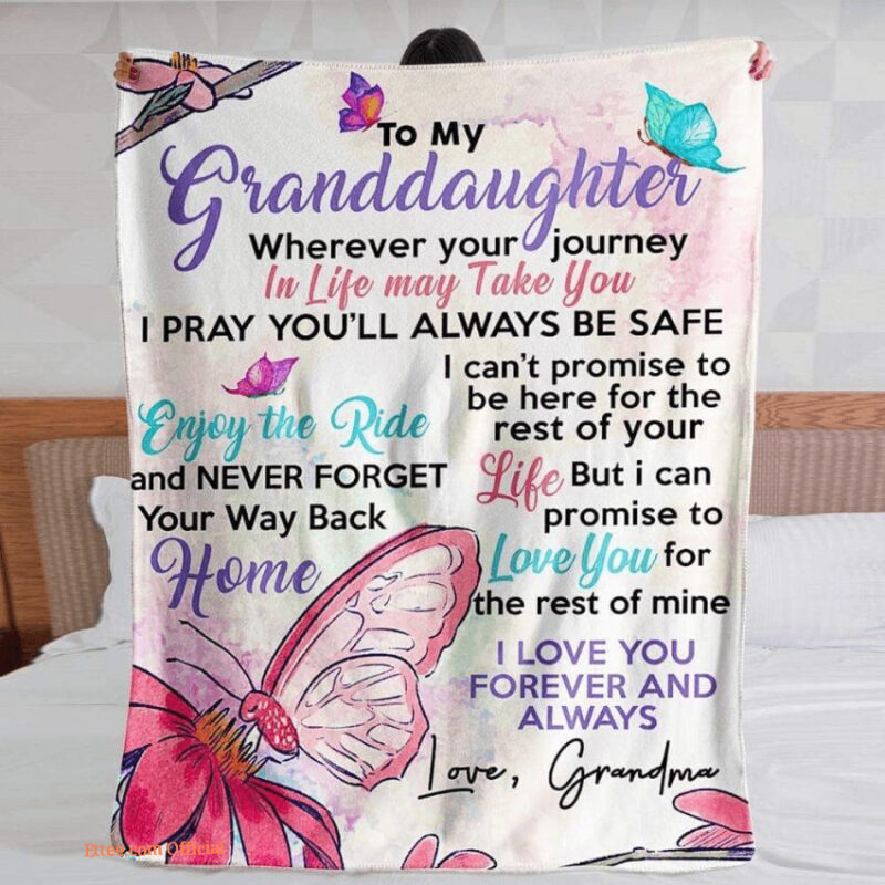To My Granddaughter Butterfly Quilt Blanket. Foldable And Compact