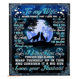 to my wife how special you are wolf moon night fleece blanket - Super King - Ettee