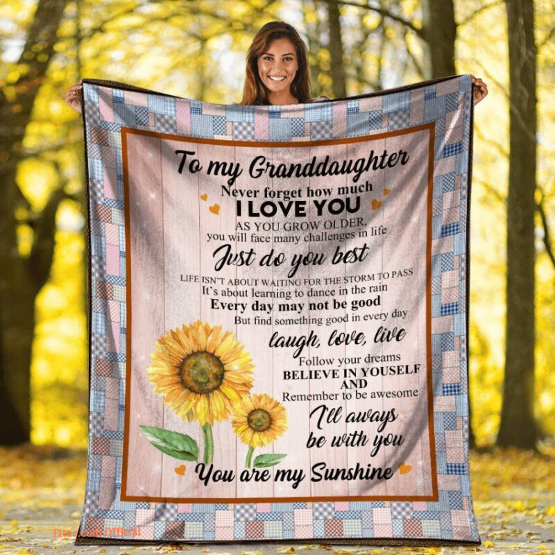 To My Granddaughter Sunflower Quilt Blanket. Light And Durable