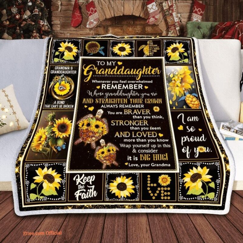 To My Granddaughter Sunflower Turtle Quilt Blanket. Foldable And Compact