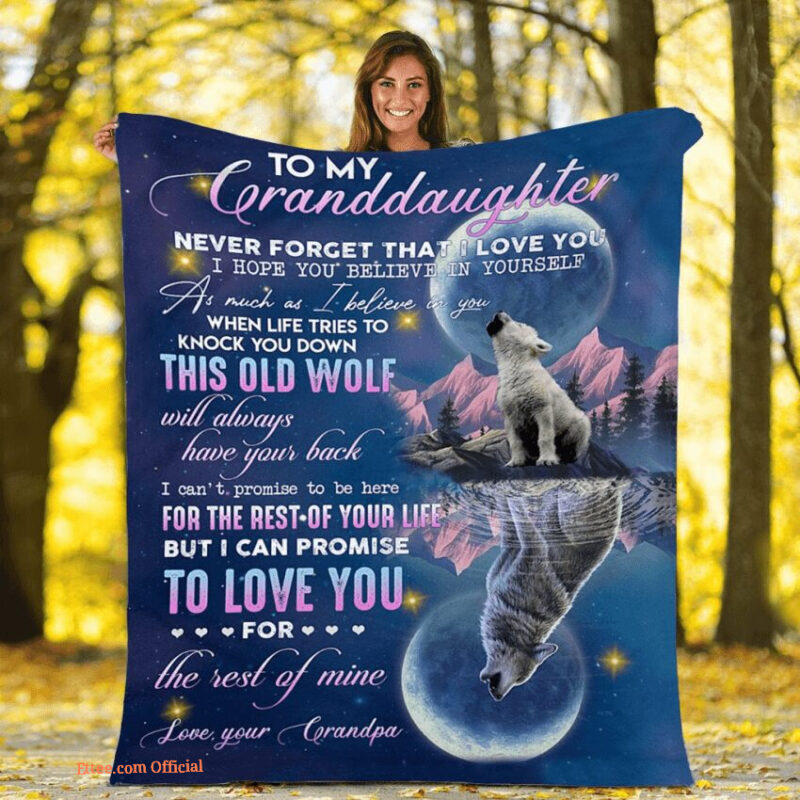 To My Granddaughter Wolf And Moon Quilt Blanket. Foldable And Compact