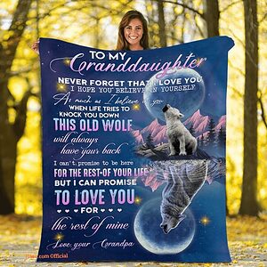 To My Granddaughter Wolf And Moon Quilt Blanket. Foldable And Compact - Super King - Ettee