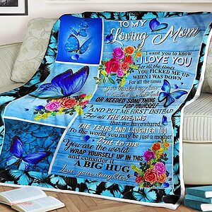 Butterfly Flower Quilt Blanket To My Loving Mom. Light And Durable. Soft To Touch - Super King - Ettee