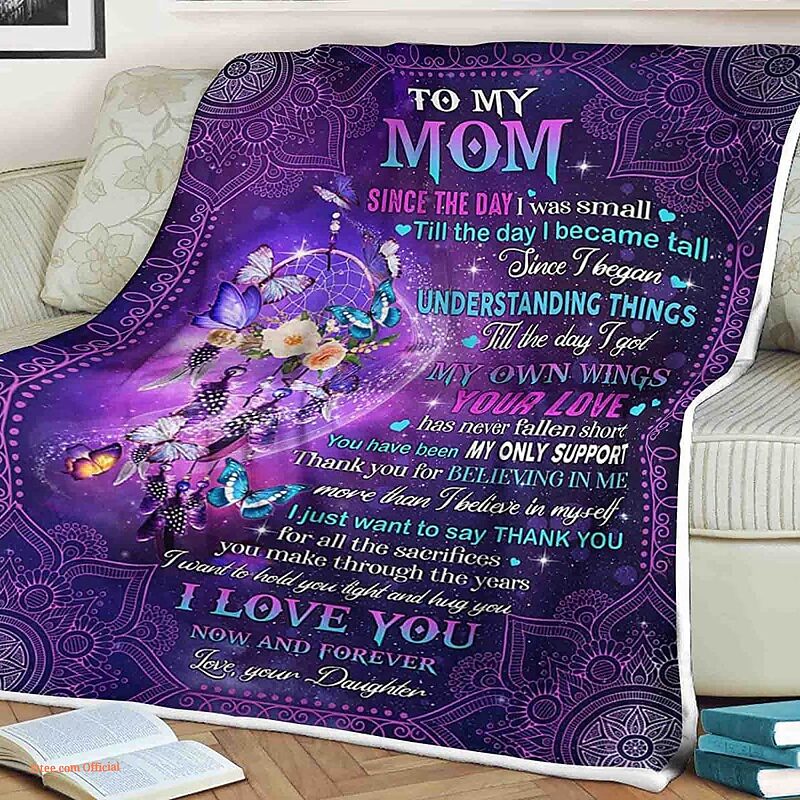 Butterfly Flower Quilt Blanket To My Mom. Foldable And Compact - Super King - Ettee