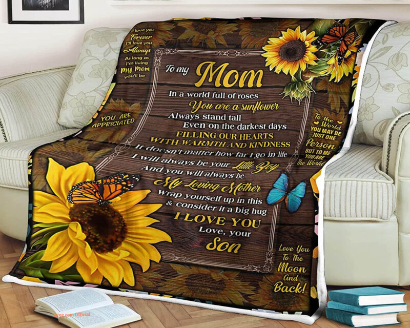 Sunflower Butterfly Quilt Blanket To My Mom. Foldable And Compact