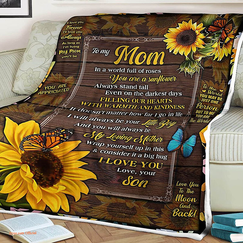 Sunflower Butterfly Quilt Blanket To My Mom. Foldable And Compact - Super King - Ettee