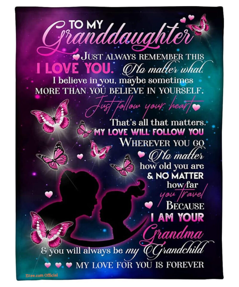 To My Granddaughter Pink Butterflies Quilt Blanket. Foldable And Compact