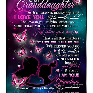 To My Granddaughter Pink Butterflies Quilt Blanket. Foldable And Compact - Super King - Ettee