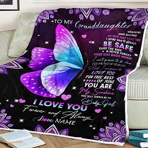 Butterfly Quilt Blanket To My Granddaughter From Grandma. Foldable And Compact - Super King - Ettee