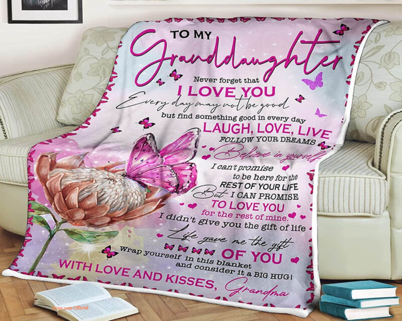 Butterfly Quilt Blanket To My Granddaughter Never Forget. Foldable And Compact