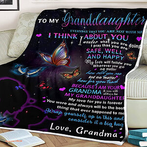 Butterfly Night Quilt Blanket To My Granddaughter. Foldable And Compact - Super King - Ettee