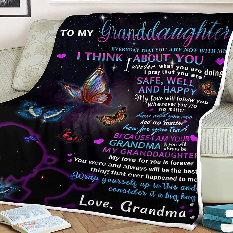 Butterfly Night Quilt Blanket To My Granddaughter. Foldable And Compact - Super King - Ettee