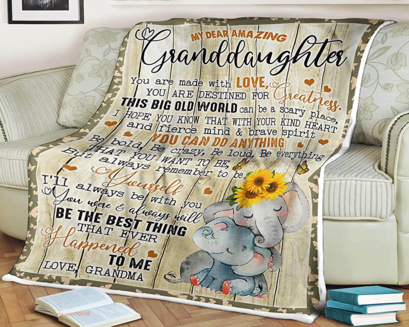 Elephant Quilt Blanket My Dear Amazing Granddaughter. Foldable And Compact