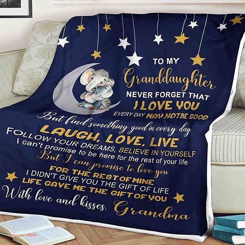 Elephant Moon Star Quilt Blanket To My Granddaughter. Foldable And Compact - Super King - Ettee