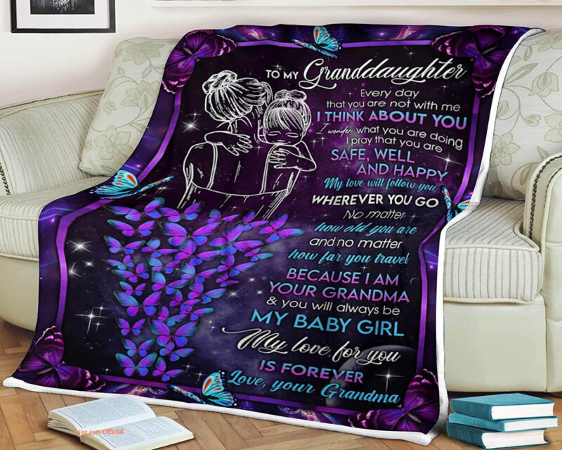 To My Granddaughter Quilt Blanket I Think About You. Foldable And Compact